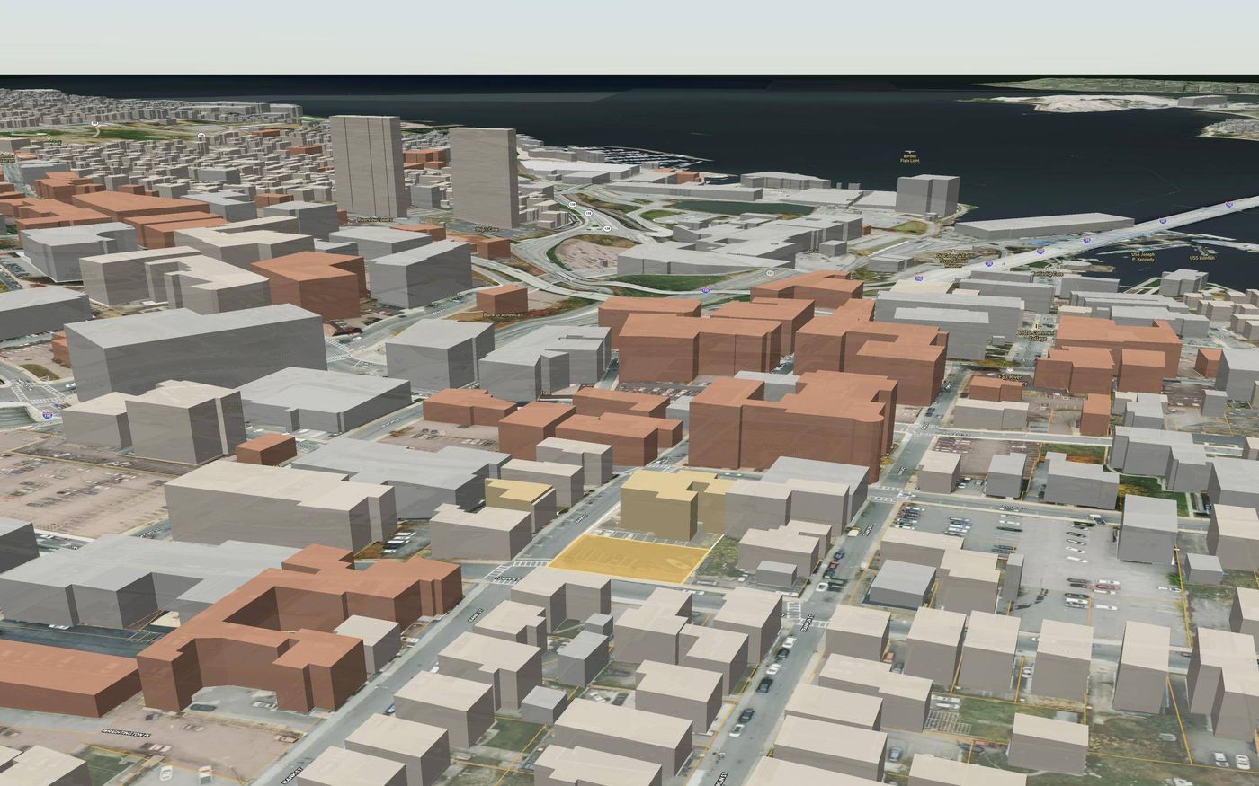 3D view with the 284 Bank Street corner lot in gold, 270 Bank Street beside it, and 275 Bank Street across the street